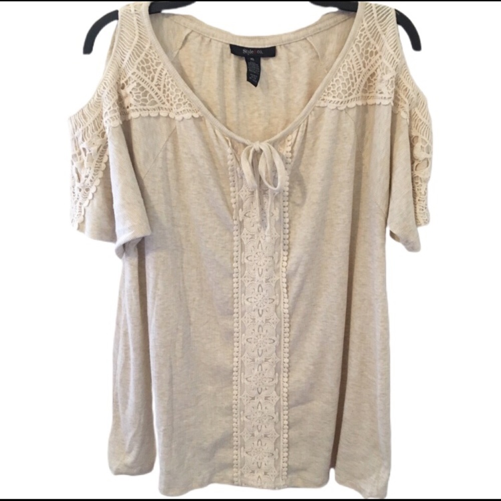 Style & Co Crochet Detail Cold Shoulder Top XL